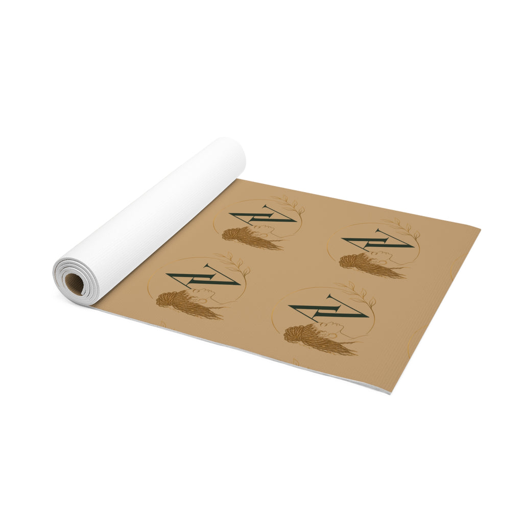 Neutral Tan Foam Yoga Mat with Minimal Botanical & Monogram Pattern