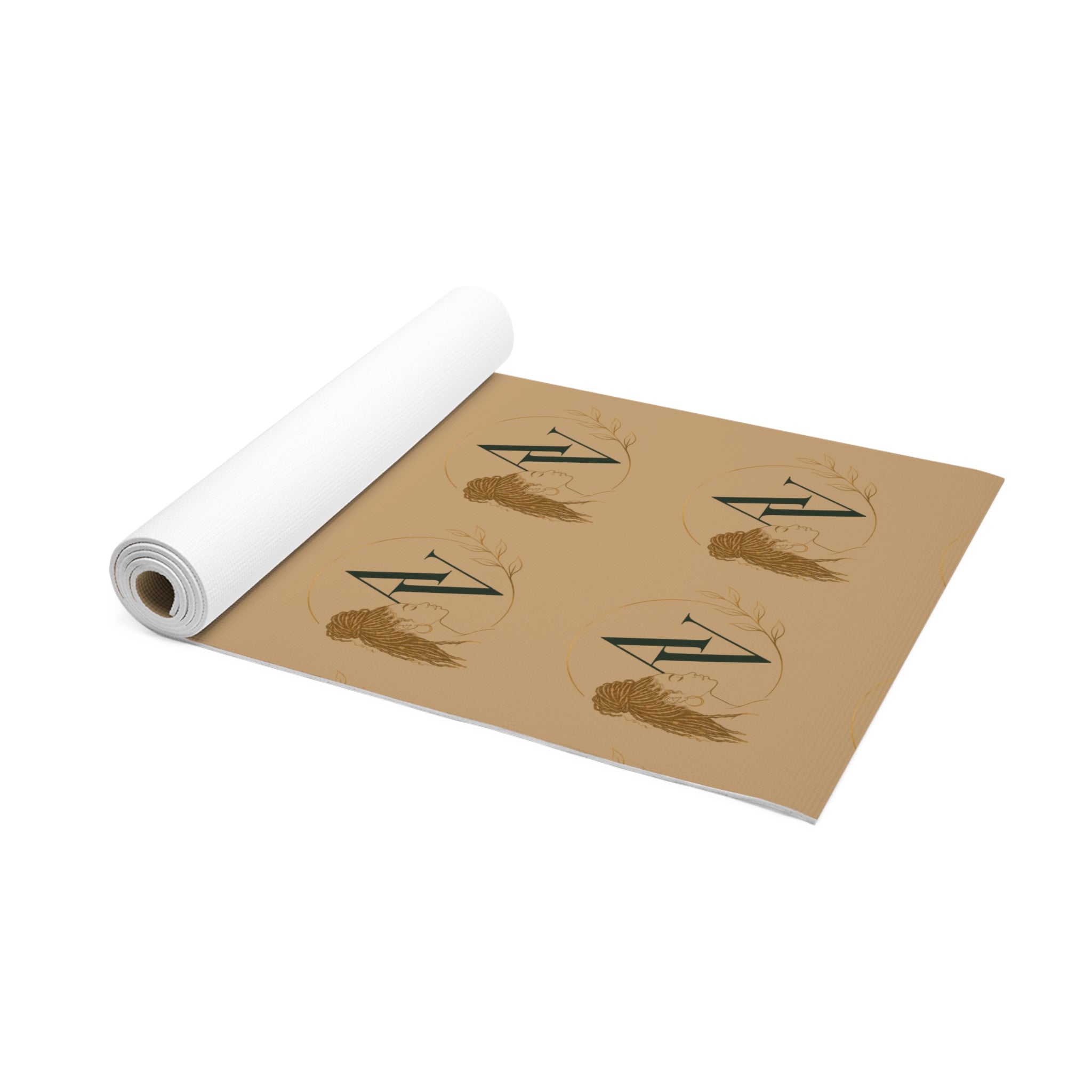 Neutral Tan Foam Yoga Mat with Minimal Botanical & Monogram Pattern