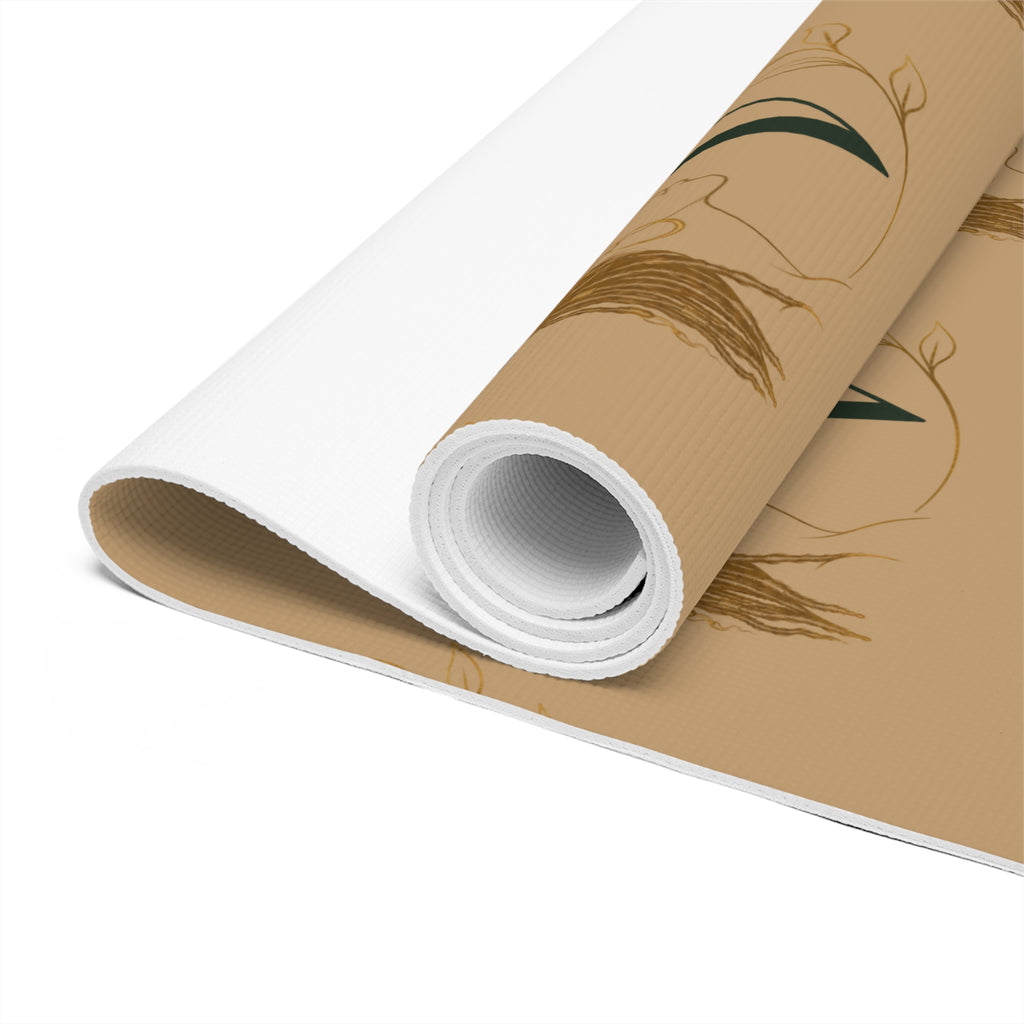 Neutral Tan Foam Yoga Mat with Minimal Botanical & Monogram Pattern