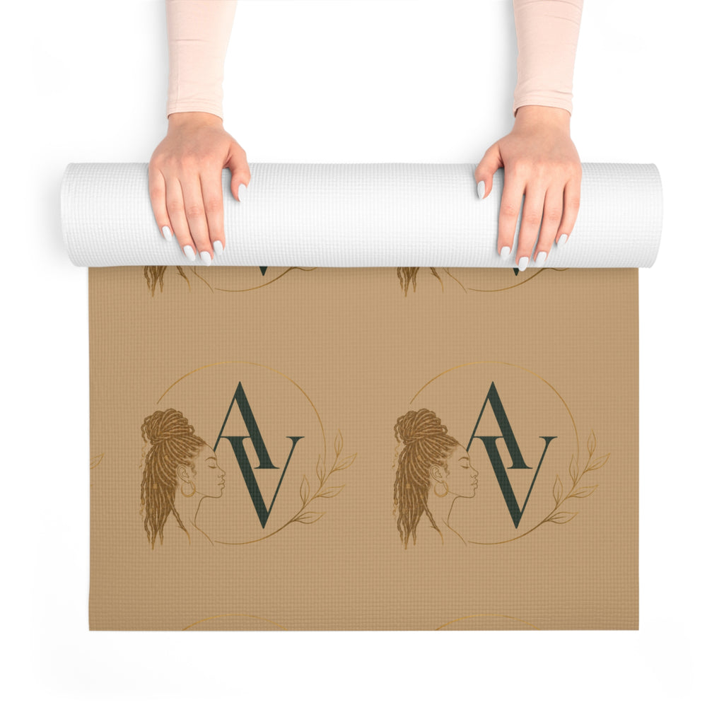 Neutral Tan Foam Yoga Mat with Minimal Botanical & Monogram Pattern